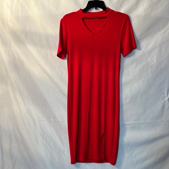 Red Short Sleeve Dress Size L - Picture 1 of 6